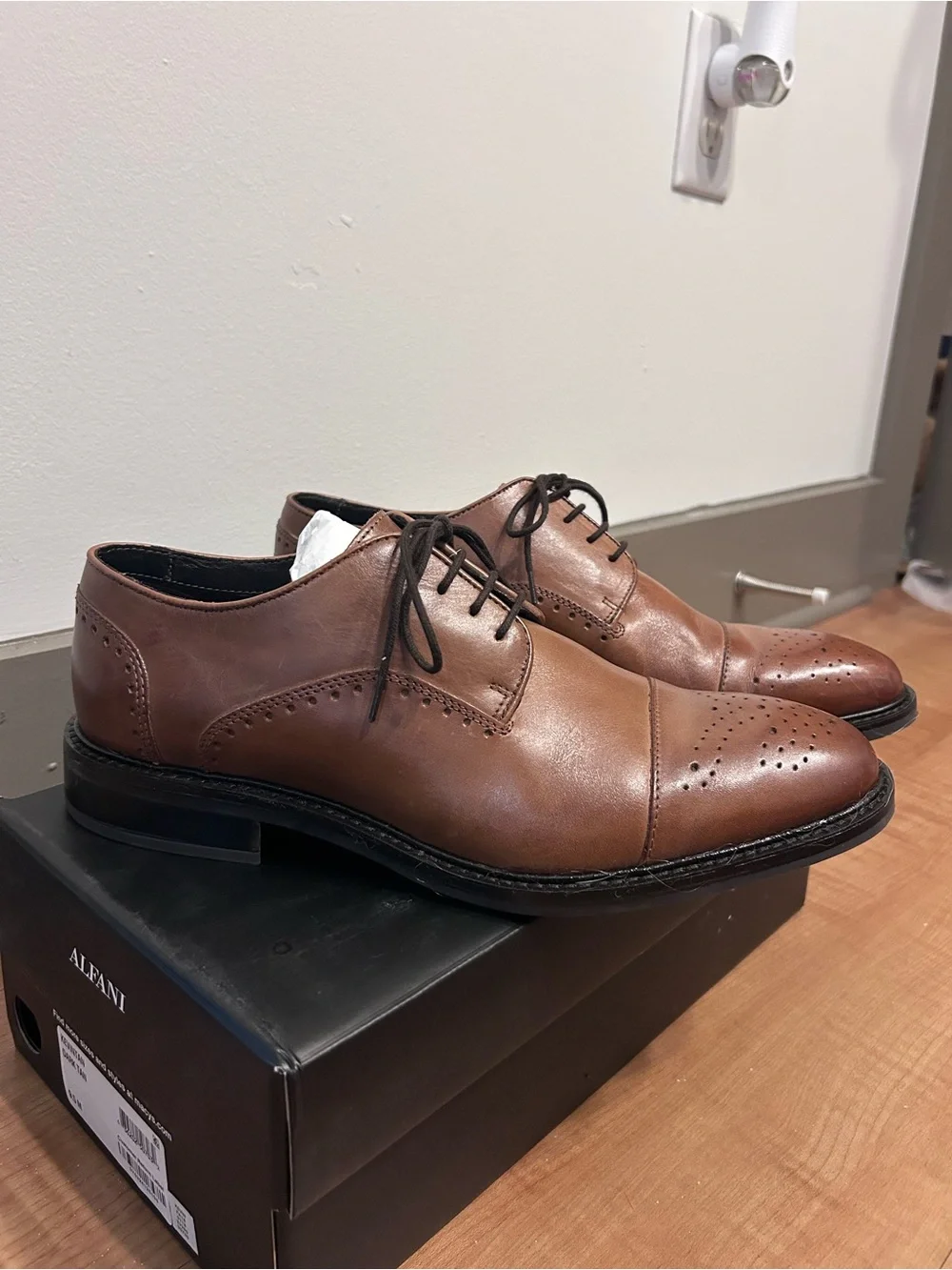Alfani Men's Tan Brown Cap-Toe Oxford Dress Shoes